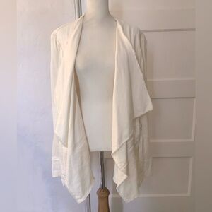 Free People Asymmetrical Winter White Linen Jacket Size L Belted Raw Hem Pockets